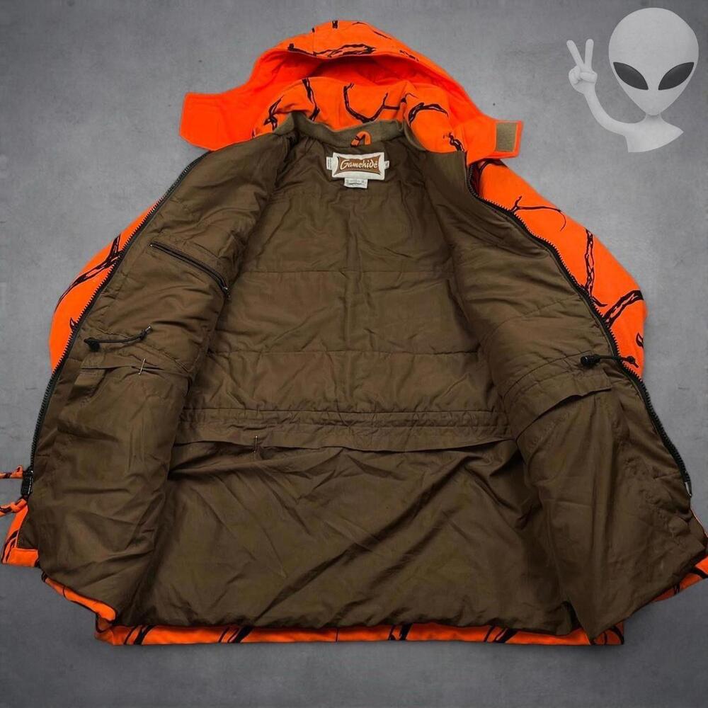 Gamehide Hush Hide Blaze Orange Camo Hunting Jacket XL Parka Pockets Hood - Picture 5 of 7